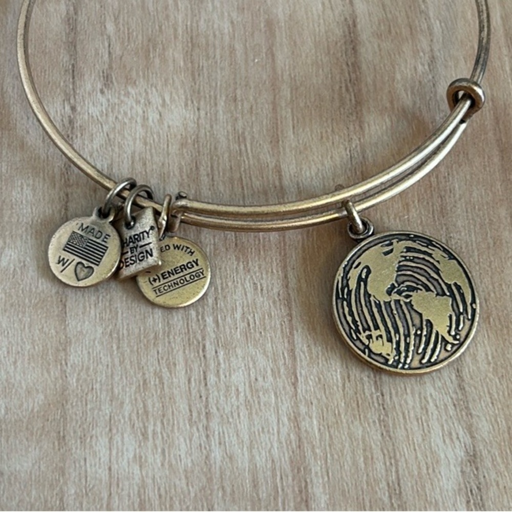Alex and Ani Gold " Make Your Mark On The World " Charm Bangle Bracelet Gift